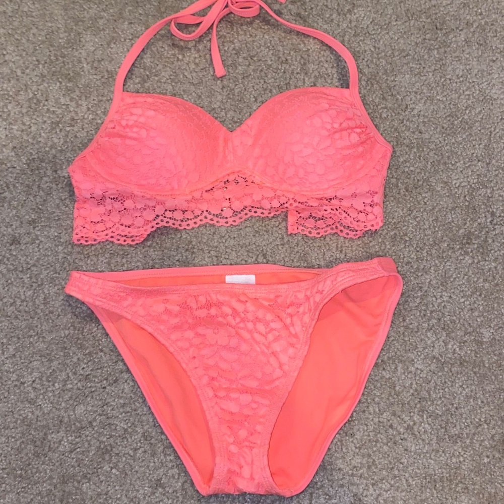 Bright pink lace bikini